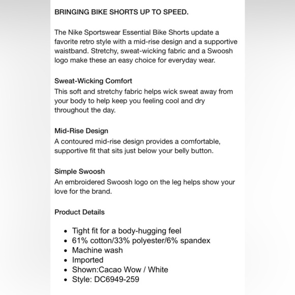 Nike Essential Mid Rise Cotton Blend Bike Shorts Cacao Wow Brown Size 3X NWT - Picture 4 of 7